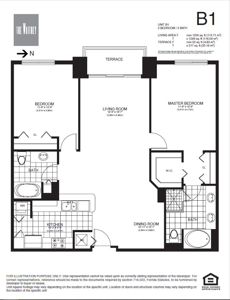 Floor plan for 2 beds, 2 baths, 1224 sqft